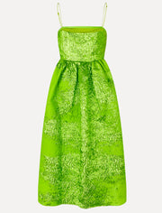 Voluminous Gathered Midi Dress Green Glitter