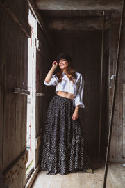 Long Frill Skirt Black With Dots