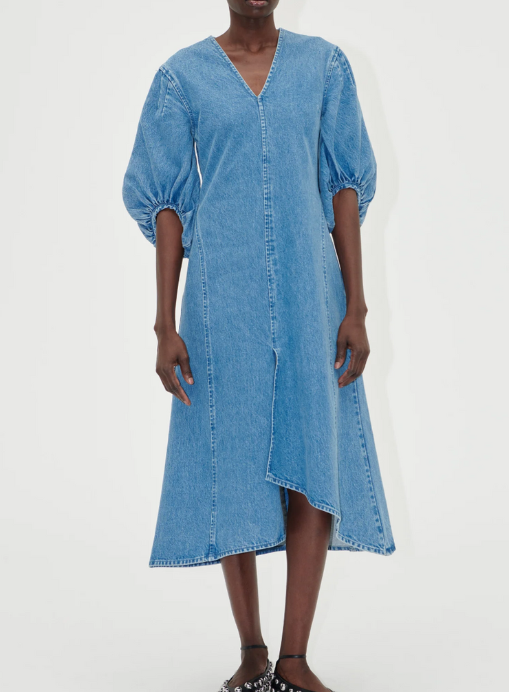 Volume Sleeves Midi Dress Denimblue