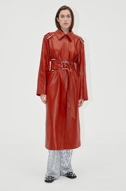 Oversized Trenchcoat With Buckle Belt Red