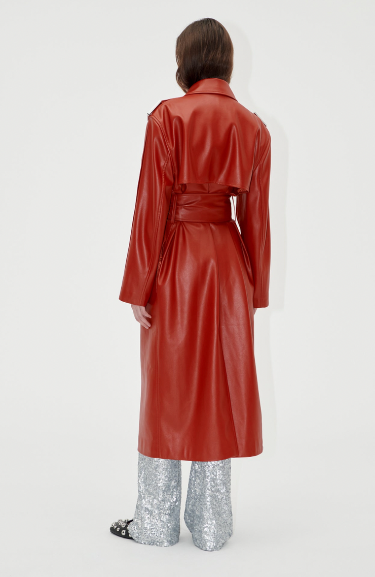 Oversized Trenchcoat With Buckle Belt Red