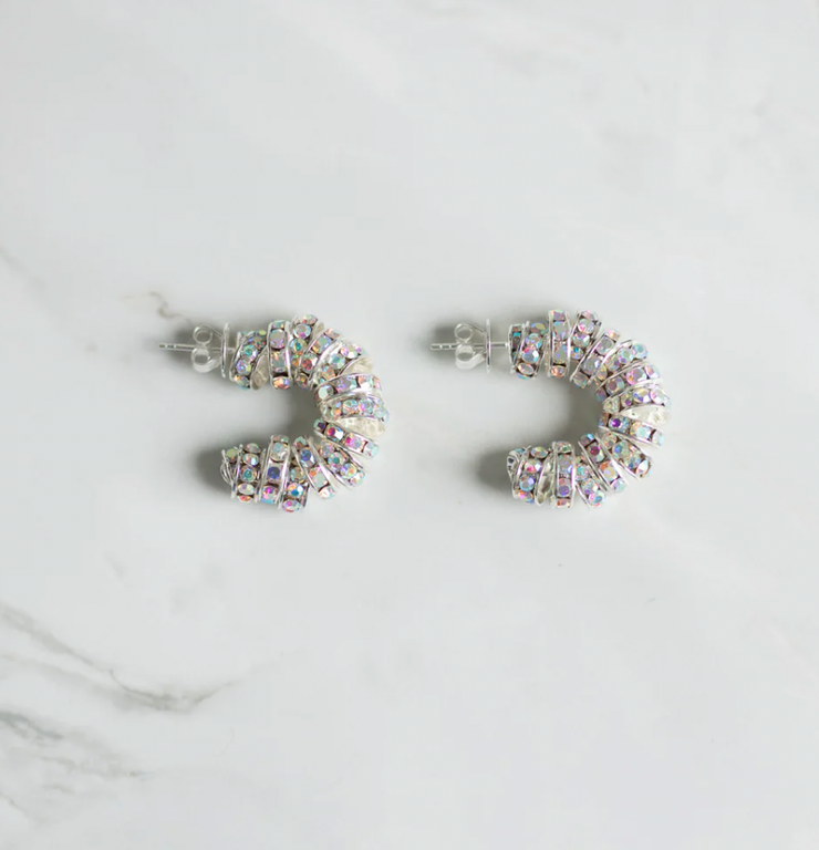 Mini Diamond Hoops Silver