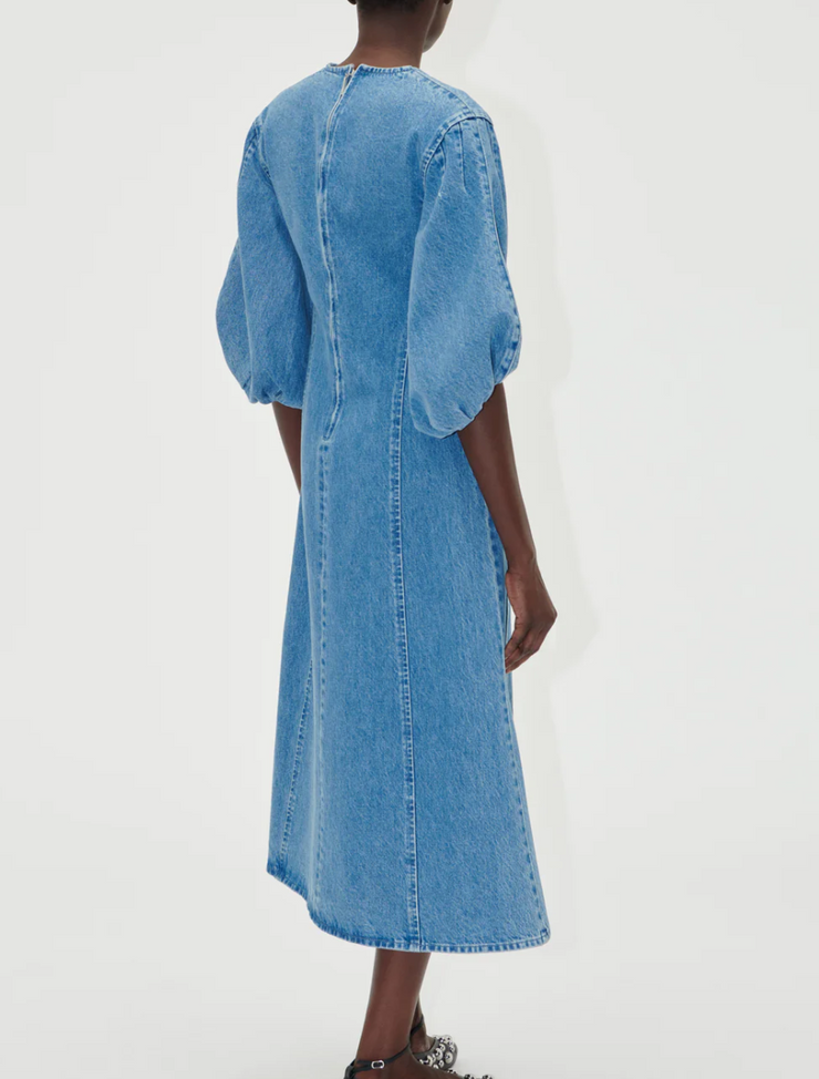 Volume Sleeves Midi Dress Denimblue