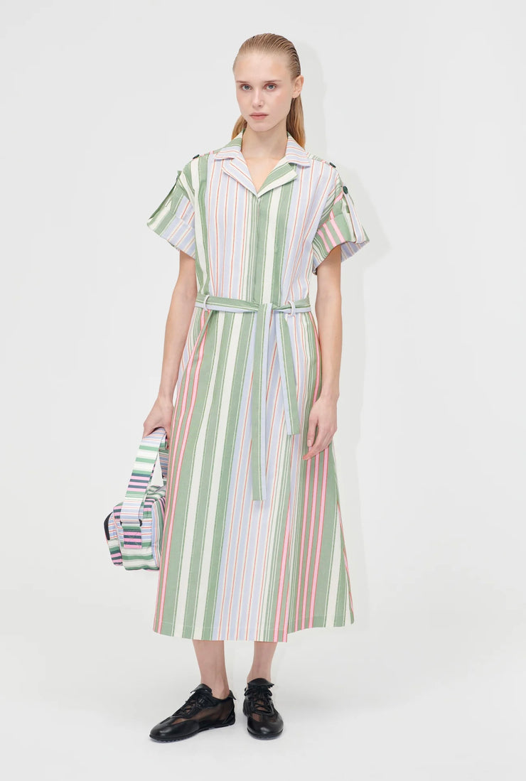 Striped Cotton Workwear Midi Dress