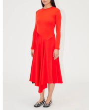 Long Sleeve Asymmetric Dress Red