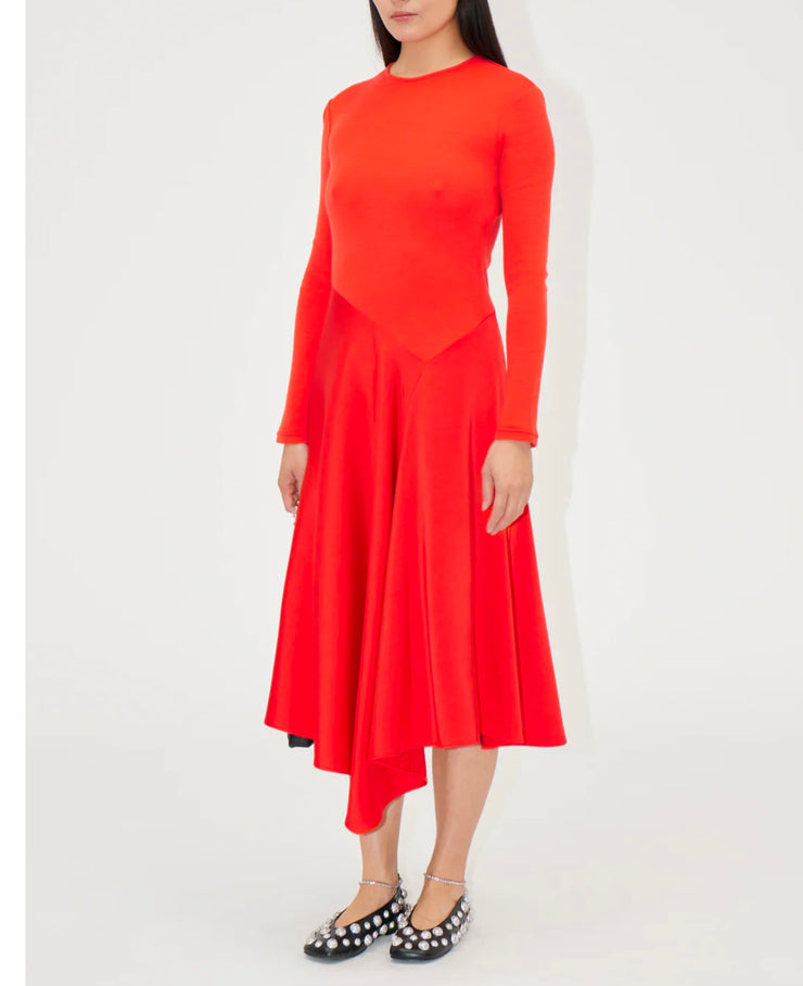 Long Sleeve Asymmetric Dress Red