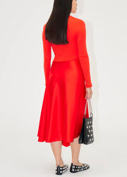 Long Sleeve Asymmetric Dress Red