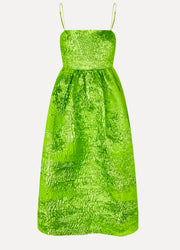 Voluminous Gathered Midi Dress Green Glitter