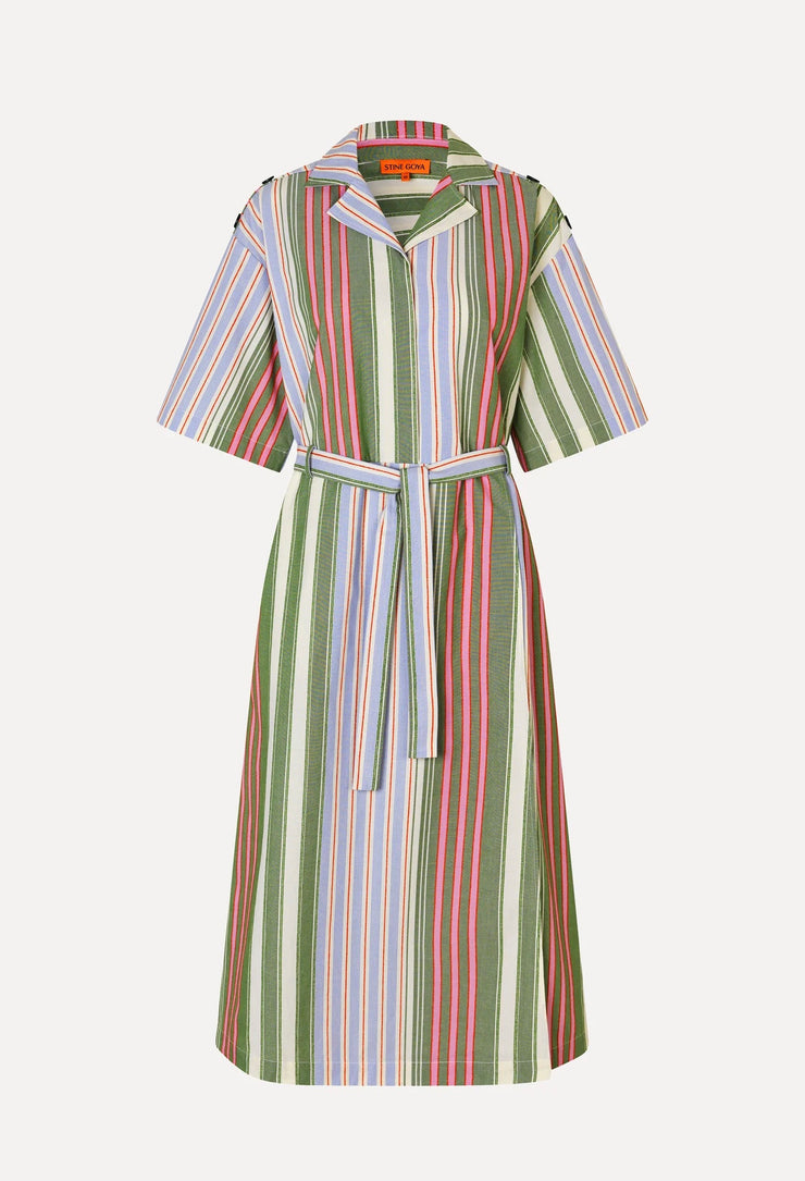 Striped Cotton Workwear Midi Dress