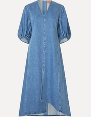 Volume Sleeves Midi Dress Denimblue