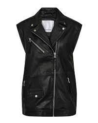 PhoebeCC Leatvher Biker Vest Black