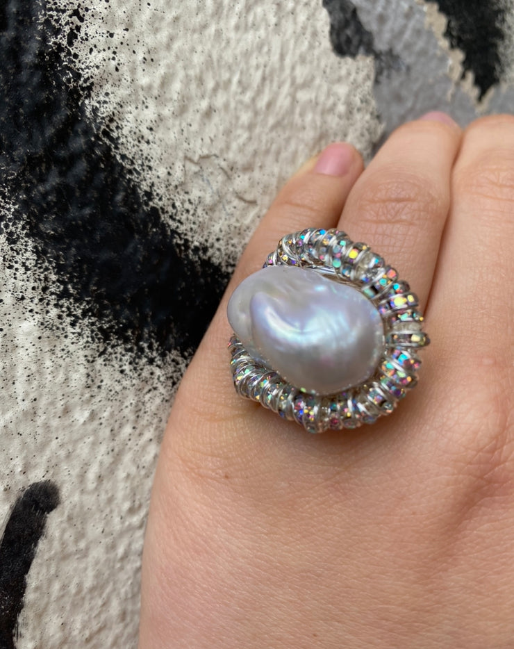 Baroque Diamond Ring Silver